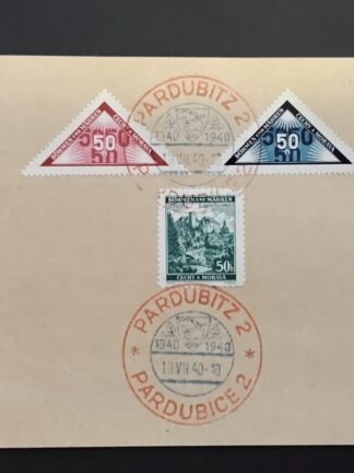 Böhmen und Mähren Postkarte mit Mi. Nr. 26 + 52 + Porto 15